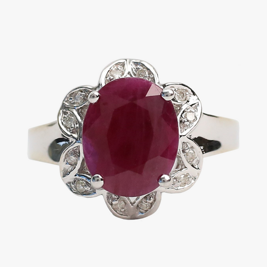 Inel cu Rubine Și Diamante din Aur Alb 14k