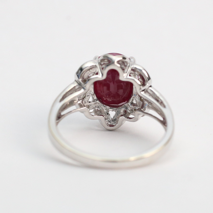 Inel cu Rubine Și Diamante din Aur Alb 14k