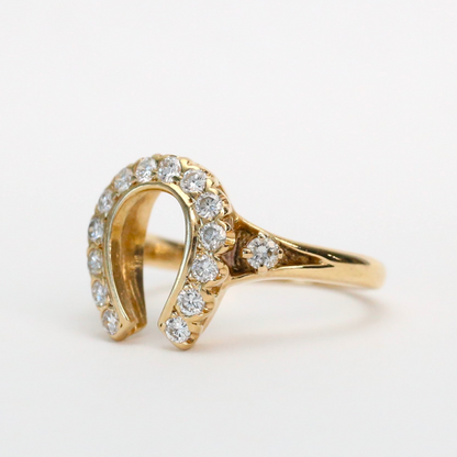 Inel cu Potcoavă cu Diamante din Aur Galben 14k