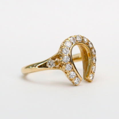 Inel cu Potcoavă cu Diamante din Aur Galben 14k