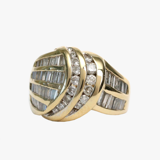 Inel Lat cu Diamante din Aur Galben 14k