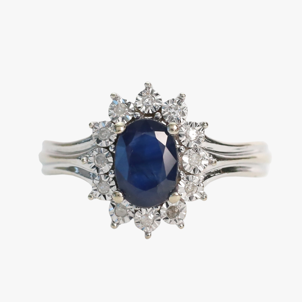 Inel cu Safire Și Diamante din Aur Alb 14k