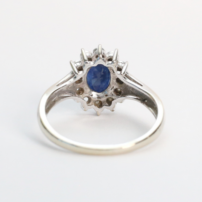 Inel cu Safire Și Diamante din Aur Alb 14k
