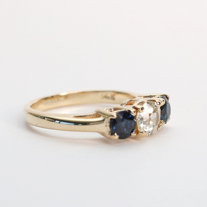 Inel cu Safire Și Diamante din Aur Galben 14k