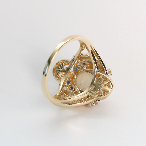Inel cu Opal, Safire Și Diamante din Aur Galben 14k