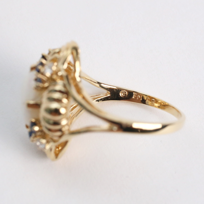 Inel cu Opal, Safire Și Diamante din Aur Galben 14k