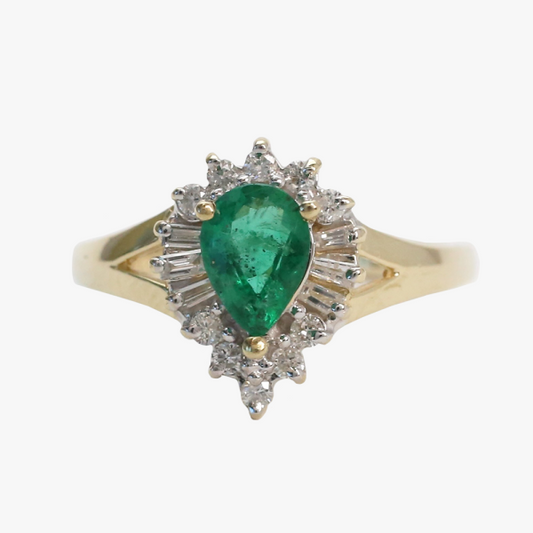 Inel cu Smarald Și Diamante din Aur Galben 14k