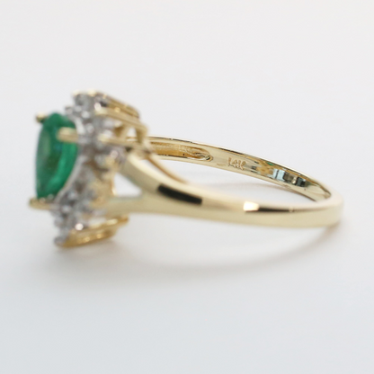 Inel cu Smarald Și Diamante din Aur Galben 14k