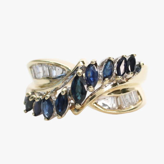 Inel cu Safire Și Diamante din Aur Galben 10k