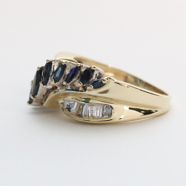 Inel cu Safire Și Diamante din Aur Galben 10k