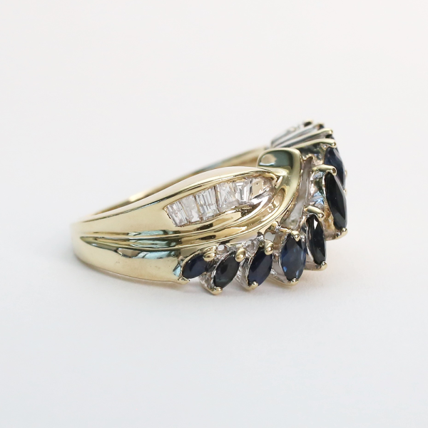 Inel cu Safire Și Diamante din Aur Galben 10k