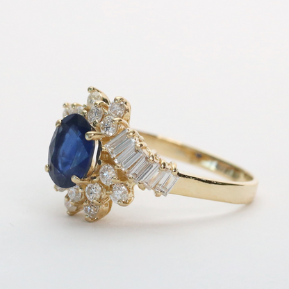 Inel Cocktail cu Safire Și Diamante din Aur Galben 14k