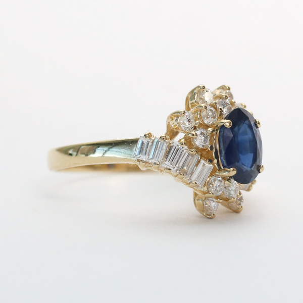 Inel Cocktail cu Safire Și Diamante din Aur Galben 14k