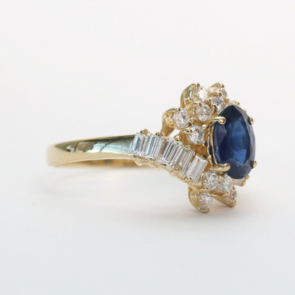 Inel Cocktail cu Safire Și Diamante din Aur Galben 14k