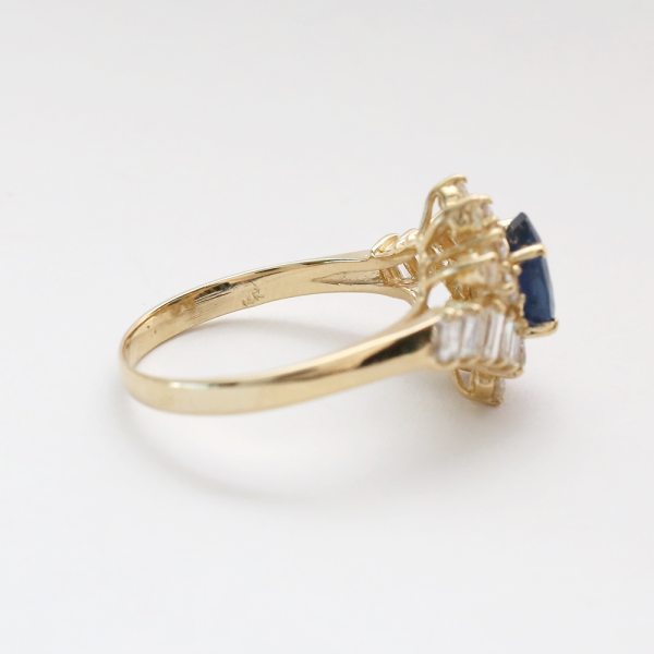 Inel Cocktail cu Safire Și Diamante din Aur Galben 14k