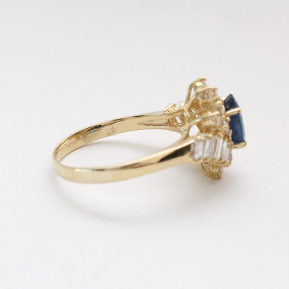 Inel Cocktail cu Safire Și Diamante din Aur Galben 14k