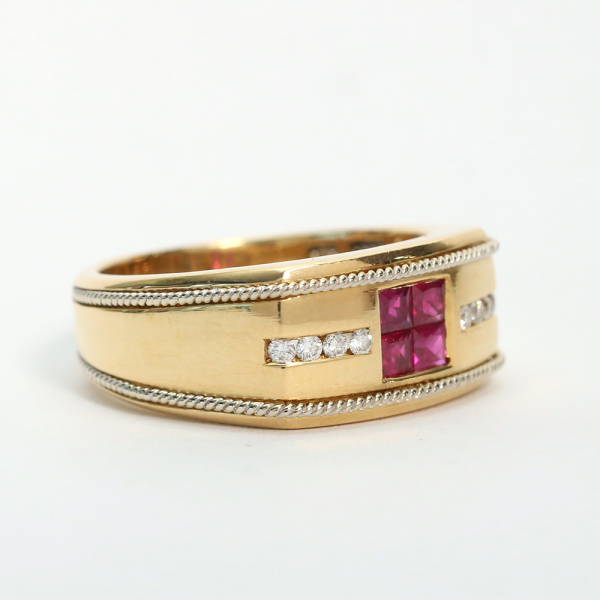 Inel cu Rubine Și Diamante din Aur Galben 18k