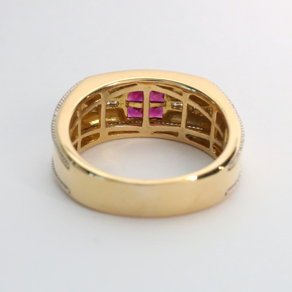 Inel cu Rubine Și Diamante din Aur Galben 18k