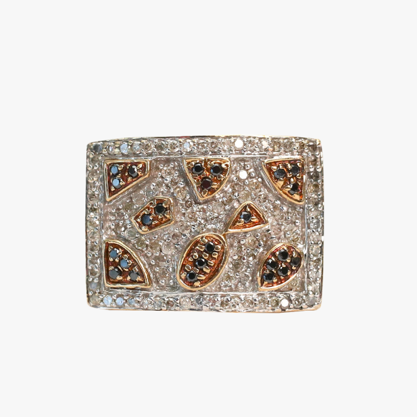 Inel cu Diamante Alb-Negru din Aur Galben 10k