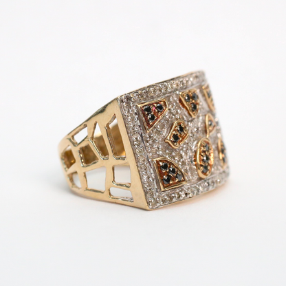 Inel cu Diamante Alb-Negru din Aur Galben 10k