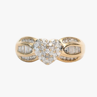 Inel Inimă cu Diamante din Aur Galben 14k