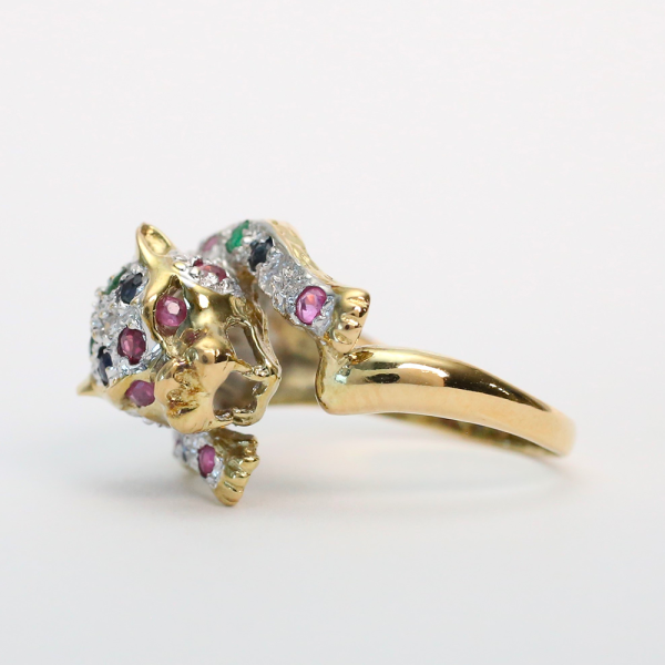 Inel Jaguar cu Pietre Prețioase din Aur Galben Și Alb 14k