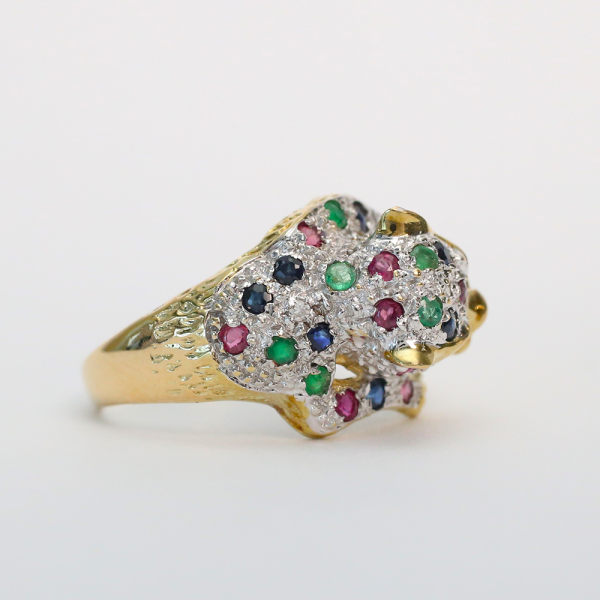 Inel Jaguar cu Pietre Prețioase din Aur Galben Și Alb 14k