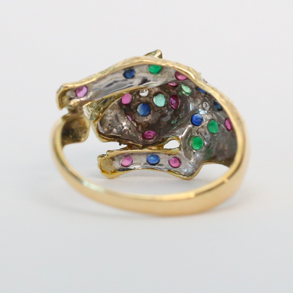 Inel Jaguar cu Pietre Prețioase din Aur Galben Și Alb 14k