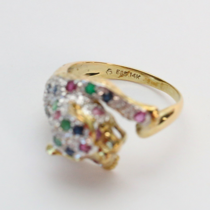 Inel Jaguar cu Pietre Prețioase din Aur Galben Și Alb 14k