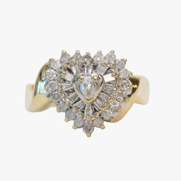 Inel Inimă cu Diamante din Aur Galben 10k