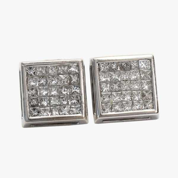 Cercei Pătrați cu Diamante din Aur Alb 18k