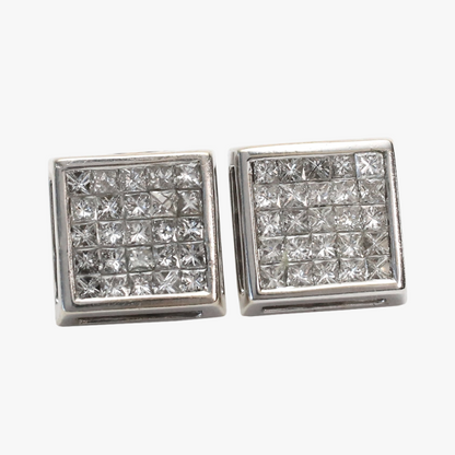 Cercei Pătrați cu Diamante din Aur Alb 18k
