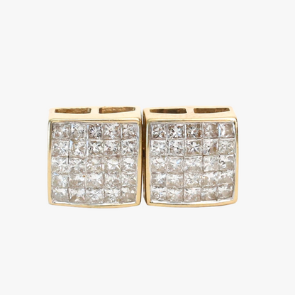 Cercei Pătrați cu Diamante din Aur Galben 14k