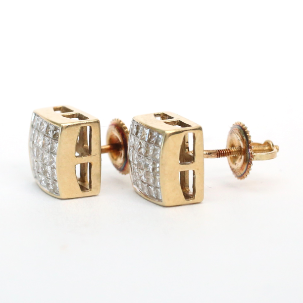 Cercei Pătrați cu Diamante din Aur Galben 14k