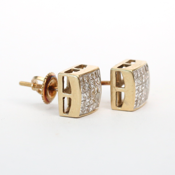 Cercei Pătrați cu Diamante din Aur Galben 14k
