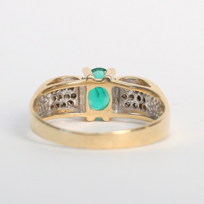 Inel cu Smarald Și Diamante din Aur Galben 14k