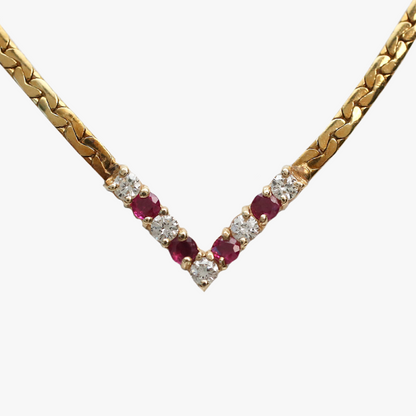 Colier cu Rubine Și Diamante din Aur Galben 18k