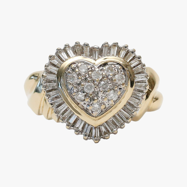 Inel cu Inimă cu Diamante din Aur Galben 14k