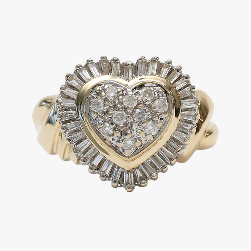 Inel cu Inimă cu Diamante din Aur Galben 14k