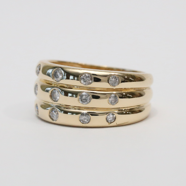 Inel Larg cu Diamante din Aur Galben 14k