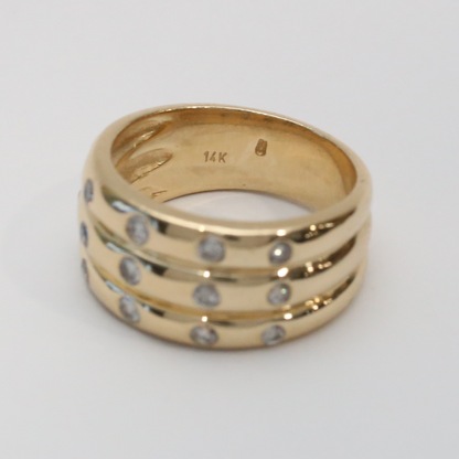 Inel Larg cu Diamante din Aur Galben 14k