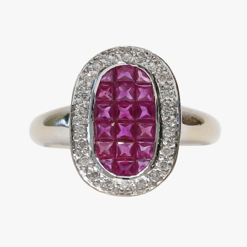 Inel cu Diamante Și Rubine din Aur Alb 18k