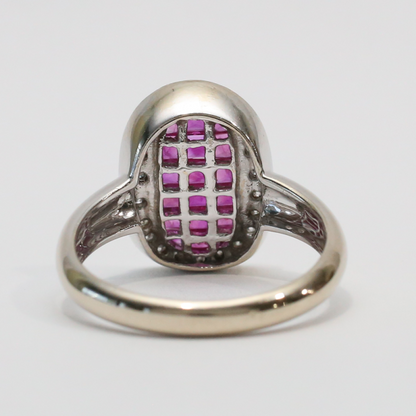 Inel cu Diamante Și Rubine din Aur Alb 18k