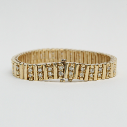Brăţară Largă cu Diamante din Aur Galben 14k