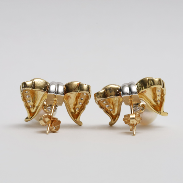 Cercei cu Diamante & Perle din Aur Galben 18k