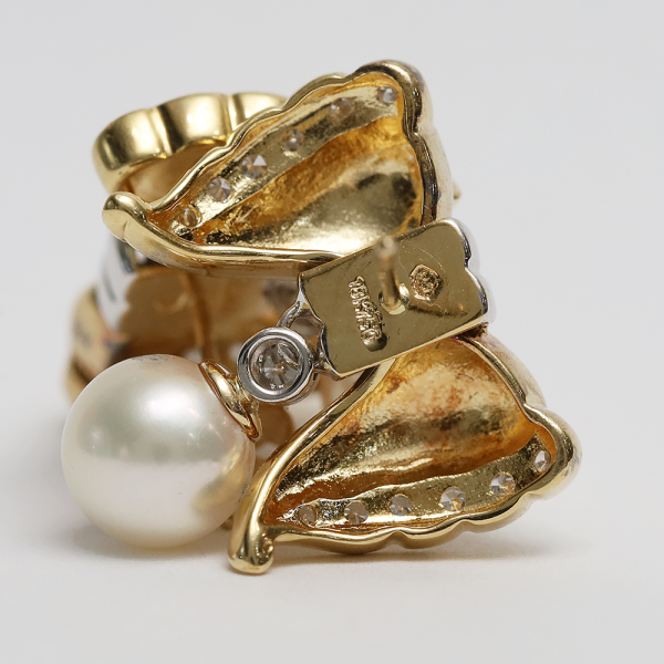 Cercei cu Diamante & Perle din Aur Galben 18k