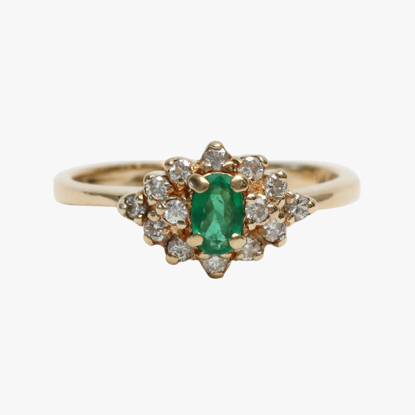 Inel cu Diamante & Smarald din Aur Galben 14k