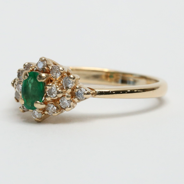 Inel cu Diamante & Smarald din Aur Galben 14k