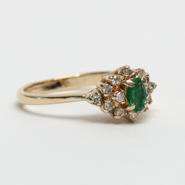 Inel cu Diamante & Smarald din Aur Galben 14k