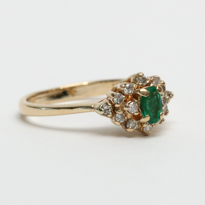 Inel cu Diamante & Smarald din Aur Galben 14k